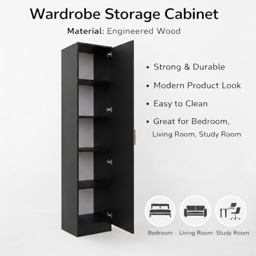 Image of Spyder Craft Arceus Single Door Engineering Woo Wardrobe for Clothes, Stylish Cupboard for Bedroom, Multi-Utility Design with Multirack Storage, Engineered Wood