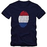 Herren T-Shirt Nederland Niederlande Netherlands Holland Fußball Trikot Fingerabdruck WM EM, Größe:L, Farbe:dunkelblau