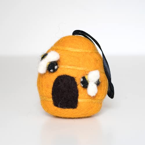 Handmade Felted Wool Beehive Decor Tree Ornament – Honey Bee Hive Decorations, Bee Party Favors, and Beekeeper Gifts for All Occasions – Bee Decorations for Home - Bee Hive Decor
