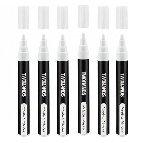 Image of Metallic Marker Pen Set of 6 | Shake And Use Paint Pens | Water-Based Quick Dry Non-Toxic Ink for Art, Craft, Card Making, Journaling, Rock Painting & Drawing (6 White -6 Pic)