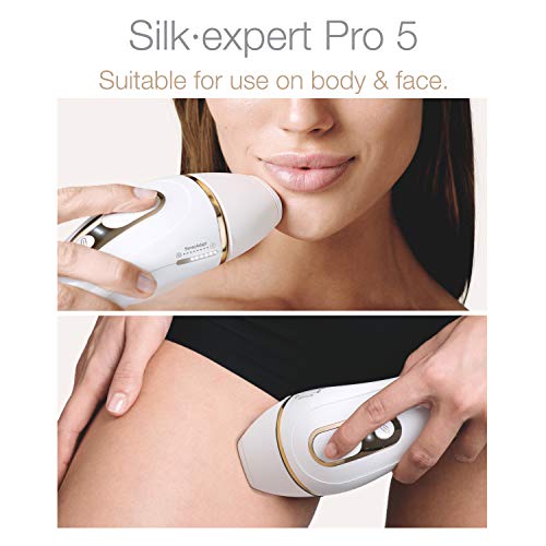 Braun IPL Hair Removal for Women Silk Expert Pro 5 PL5137 with Venus Swirl Razor FDA Cleared Permanent Reduction in Hair Regrowth for Body Face Corded, Gold/White, 1 Count(Packaging May Vary)
