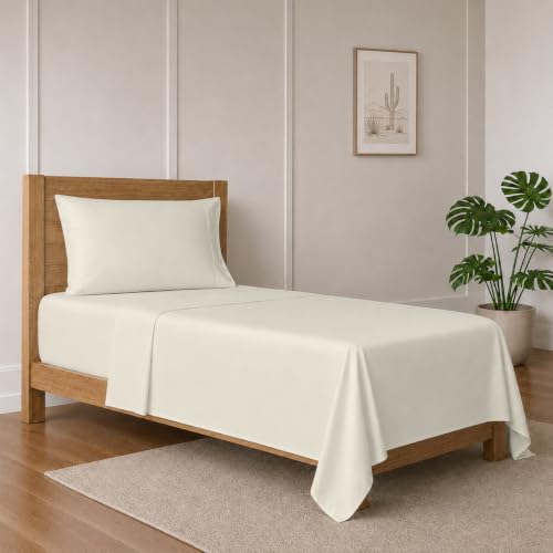 Image of TEXAS LINEN CO. 1000 Series Egyptian Cotton Twin XL Sheet Sets, Ivory | 100% Egyptian Cotton Bedding (3 PC), 16 Inch Deep Pocket, Soft, Cooling, Luxury Hotel Bedsheet - Lonestar Lovin' Collection