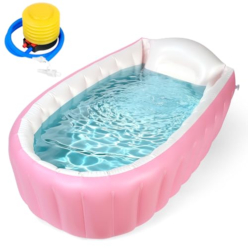 AUYAO Bañera Inflable para Bebés, Bañera Hinchable Plegable, Bañera Infantil, con Bomba de Aire, Separador y Reposacabezas, Antideslizante, Rosa