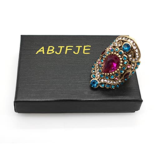 Abjfje Retro Crystal Cocktail Statement Ring Antique Colorful Rhinestone Stacking Wedding Band Rings Fashion Jewelry Accessories For Women Girl Gift (Colorful Crystal, 9) #TOP6
