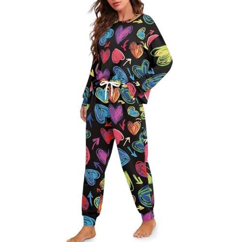 Image of Womens Lounge Set Long Sleeve Soft Pajama Sets Casual 2 Piece Pj Outfit Crewneck Sleepwear with Pockets Plus Size