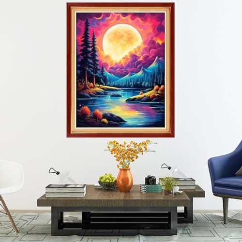 Image of Dooxvey Cross Stitch Kits for Adults Stamped Full Range of Embroidery Starter Kits for Beginners 11CT Printed Cross Stitch Patterns Needlepoint Kits Stamped Crossstitch-Moon Scenery 16x20 inch