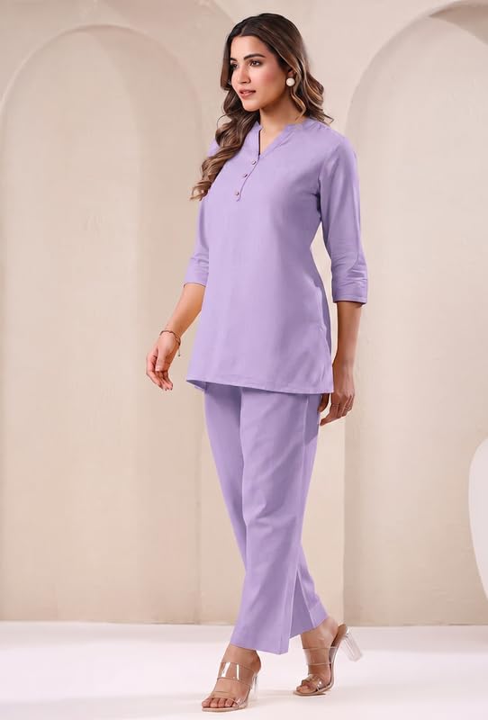 Image of Co Ord Set for Women Stylish Pure Cotton Airy Linen Lounge Wear Kurta Coord Set for Women | Regular Fit Solid Summer Kurti Set Casual, Travel, Office Formal Wear