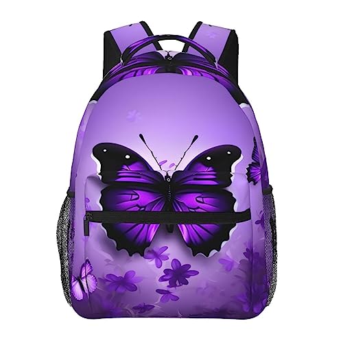 Sac à dos toile imprimé papillons violets OdDdot sac léger noir mixte pour ordinateur et cours