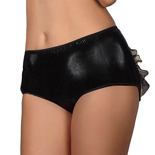 QinMi Lover Women's Plus Size Sexy Open Butt Lingerie Leather Crotchless Panty Black