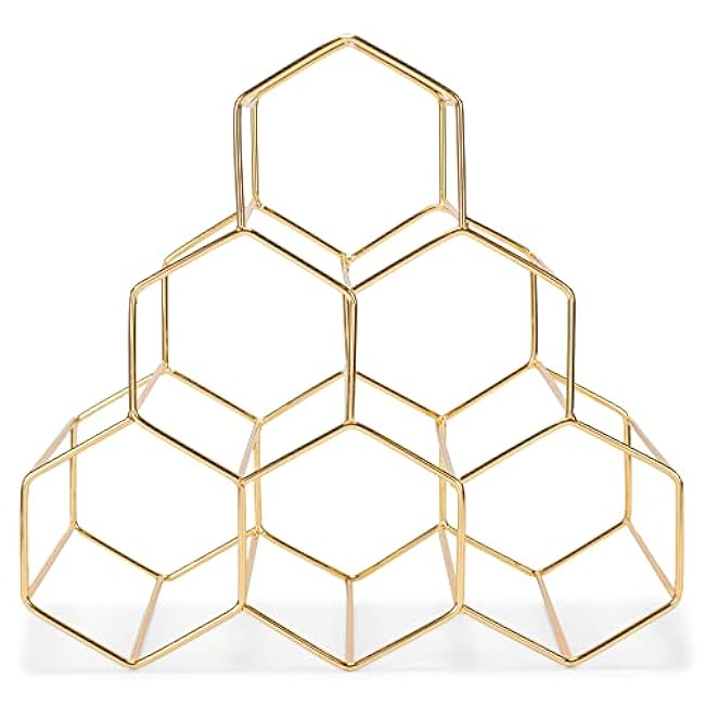 NAT & Jules Honeycomb Gold Tone Iron Metal Tabletop Wine Rack - Perfect for Kitchen Countertop, Pantry or Cabinets Display or Storage - Hold 6 Bottles, Gold Tone