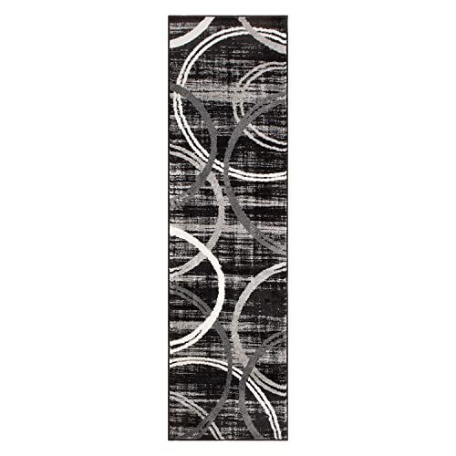 Rugshop Modern Wavy Circles Design Runner Rug 2' X 7'2" Black #TOP1
