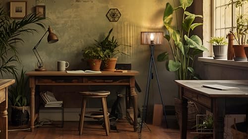 Lámpara de pie trípode estilo boho vintage regulable con bombilla LED 4