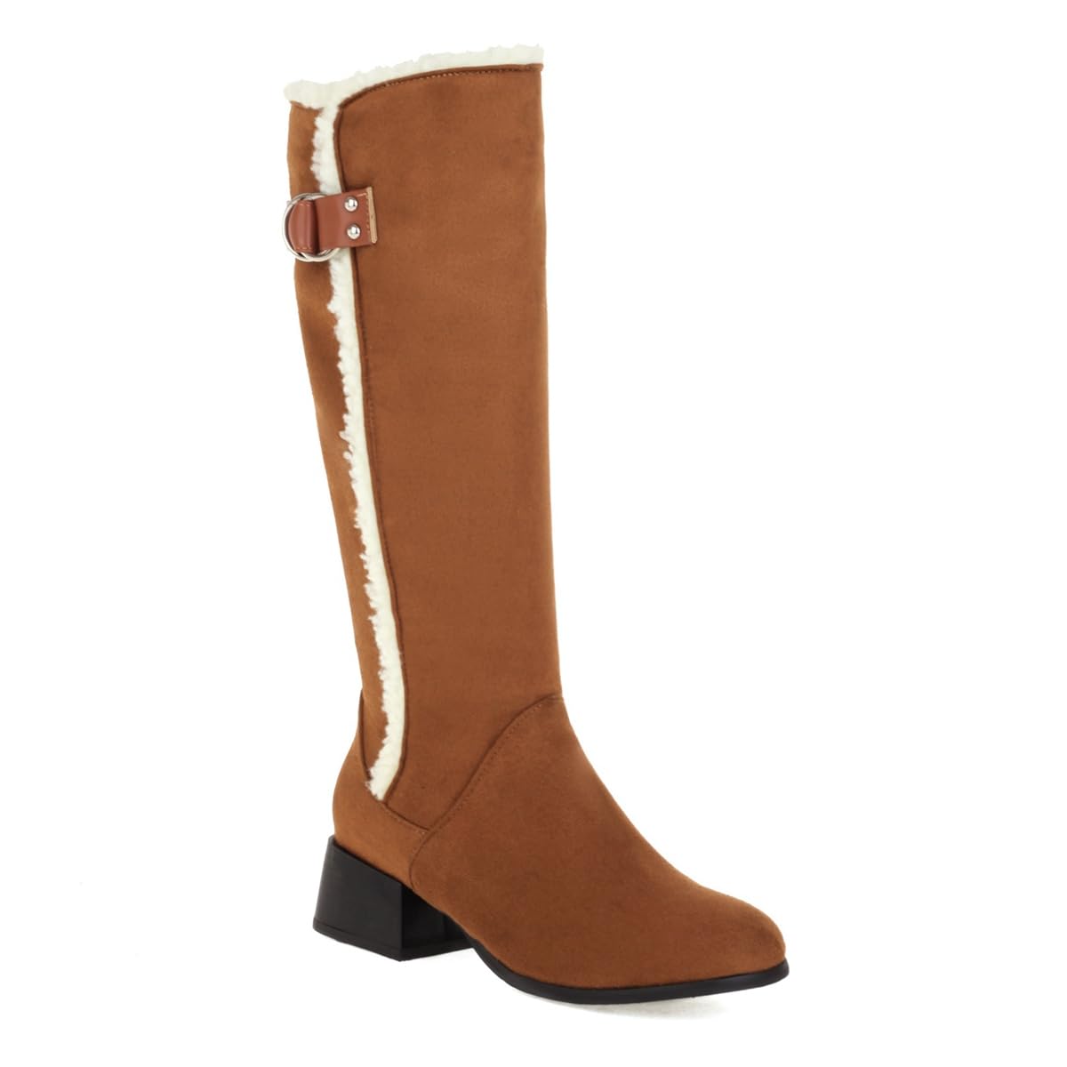 Winter Fur Knee High Dressy Boots For Womens Round Toe Zipper Low Heels Tall Wide Calf Warm Snow