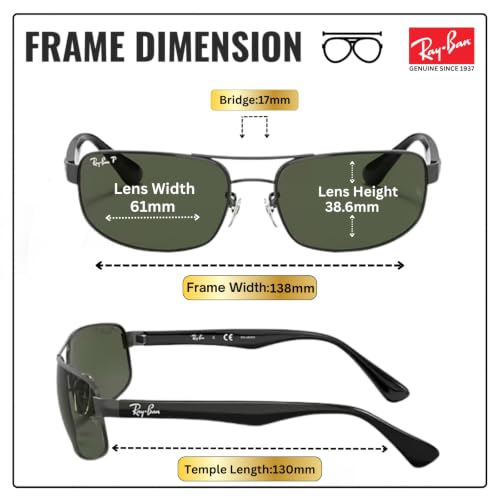 Image of Ray-Ban RB3445 Rectangle Shaped Sunglasses for Men with Official RAYBAN Eyewear Kit