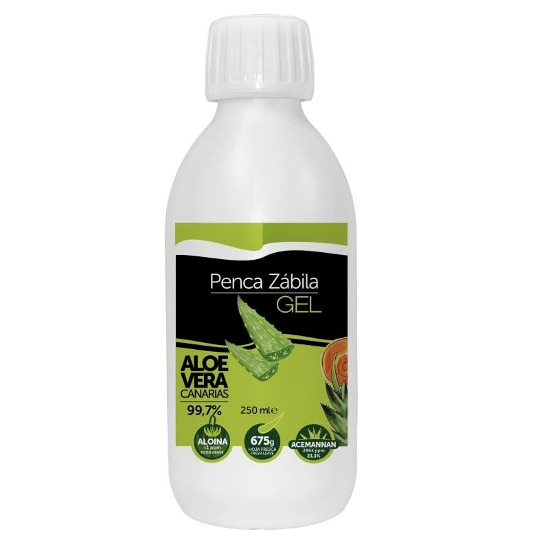 Penca Zábila Gel Aloe Vera 99,7% puro canario, hidratante, ecológico (250 ml)