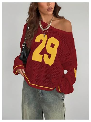 Image of BEAUDRM Women's Y2k Tops Oversized Crochet Jersey Shirts Graphic Streetwear