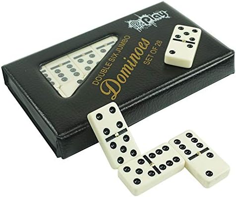 PUREPLAY Jumbo Classic Dominoes Double 6 Game Set，Ivory 28pcs Domino Set in Poatable PVC Case-Family Nights,Party Favors,Travel and Anytime Use,2-4 Players