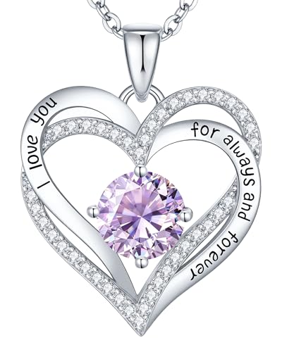 Image of CDE S925 Birthstone Heart Pendant Necklaces Jewelry Gifts for Wife