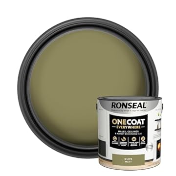 Ronseal One Coat Everywhere Paint Olive Matt 2.5 L – Durable Interior Paint for Walls & Ceilings Smooth Finish Quick Coverage Ideal for Easy Home Projects