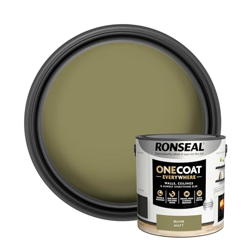 Ronseal One Coat Everywhere Paint Olive Matt 2.5 L Durable Interior Paint for Walls & Ceilings Smooth Finish Quick Coverage Ideal for Easy Home Projects