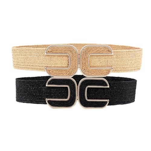 Women's Metal Braided Belt Fashion Holeless Buckle Braided Summer Raffia Web Belt