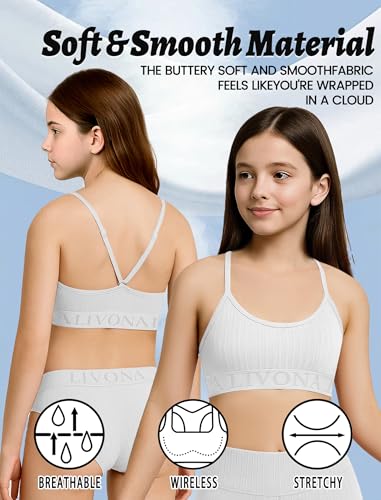 Livona 6-Pack Seamless Bralette Set - Soft Training Bras & Sports Bras for Teens, Comfortable Wire-Free Bras for Girls3