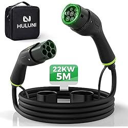 Cargador Portatil Para Renault Zoe HULUNI Cable de Carga Tipo 2 para vehículos eléctricos EV, 22 kW, 32 A, 5 m, 3 Fases, Cable de Carga PHEV, Tipo 2 a Tipo 2, Compatible con Modelo 3/S/X/Y, i3, ID.3, ID.4, E-Tron, IONIQ 5, ZOE, Kona