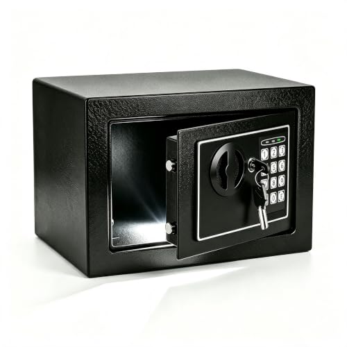 Kasdoonx Heavy Duty Small Safe Keypad, Security Lock Box with Light, Black