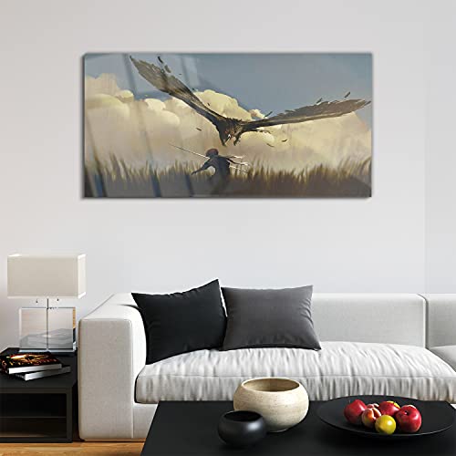 Tableau verre trempé 120x60cm Eagle attack warrior pour décoration murale de salon