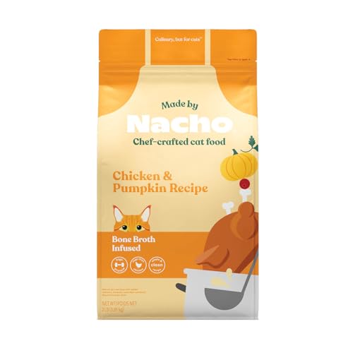 Nacho Bone Broth Infused Dry Cat Kibbles - Cage Free Chicken & Pumpkin Recipe - Premium Grain-Friendly Cat Food 2lb Bag, 2.00 Pound (Pack of 1), Brown