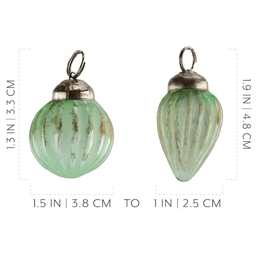 AuldHome Design Mercury Glass Finial Ornaments (Set of 12, Soda Glass, Small) Distressed Metal Antique Style Christmas Tree Decorations - 1.3 to 2-Inch Size