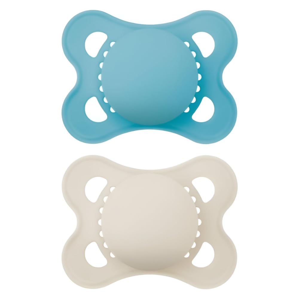 MAM Original Ciuccio in Set da 2, in Caucciù, con Custodia Porta Succhietto, 2-6 Mesi, Azzurro