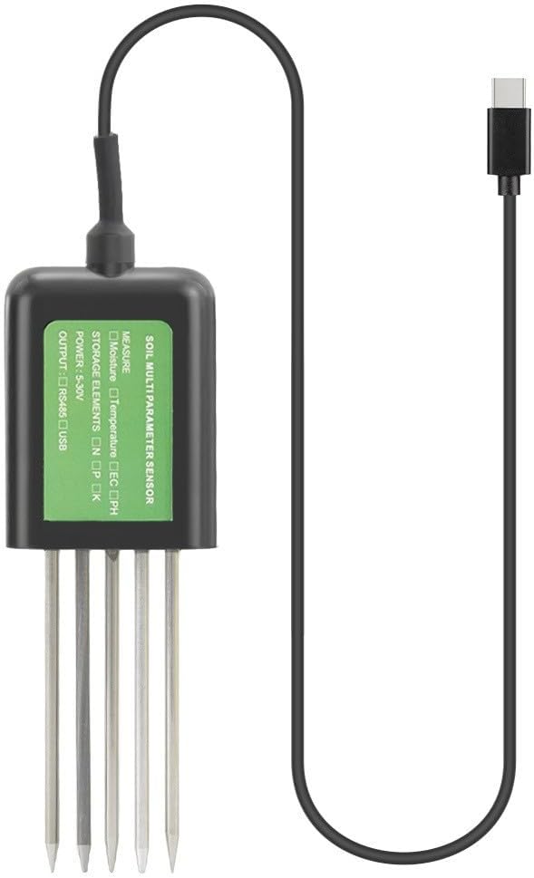 USB Soil Sensor 8-in-1 Soil Tester With for PH Temperature Humidity Nutrient Meter, Waterproof Probe Compatible With for Android, Black
