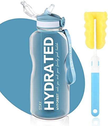 MYFOREST Water Bottle with Straw BPA Free, 2.2Litre Sport Drinks Bottle with Times, 2200ml Leakproof Sports Water Bottle with Flip Top Lid for Gym, Yoga, Camping