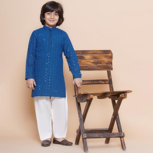 Image of AJ DEZINES Kids Kurta Pajama Set For Boys | Embroidery Chikankari Kurta Set | Traditional & Festive Outfit | Cotton Stylish Boys Kurta Pyjama | Perfect For Festivals Wedding & Family Function