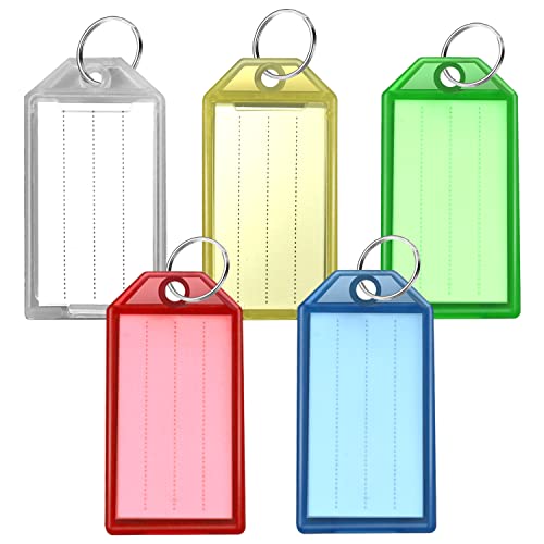 Arbootjin - 25 Pcs Plastic Key Tags,Key Fobs Labels Keychain Tags with Split Ring Label Keychains Window Key Fobs ID Tags for Luggage,Pet Name,Warehouse (5 Colors)