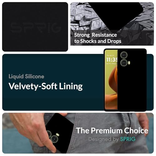 Image of SPRIG Compatible with Moto G85 Premium SilkTone (Liquid Silicone) Back Cover Drop Tested Shock Proof Mobile Case for Men, Women, Boys and Girls with Camera Protection (Black)