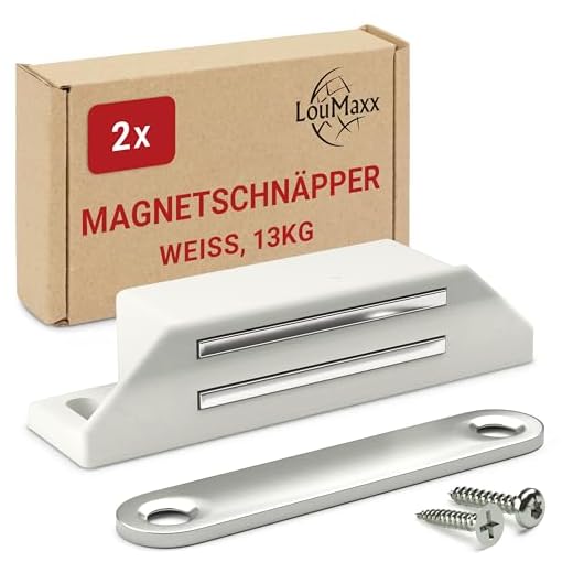 LouMaxx Magnetschnäpper extra stark - Haltekraft 13kg – 2er Set in weiß Magnetverschluss – Magnetschloss – Türmagnet – Möbelmagnet – Magnet Schranktür – Magnet-Türschließer – Balkontürschnapper