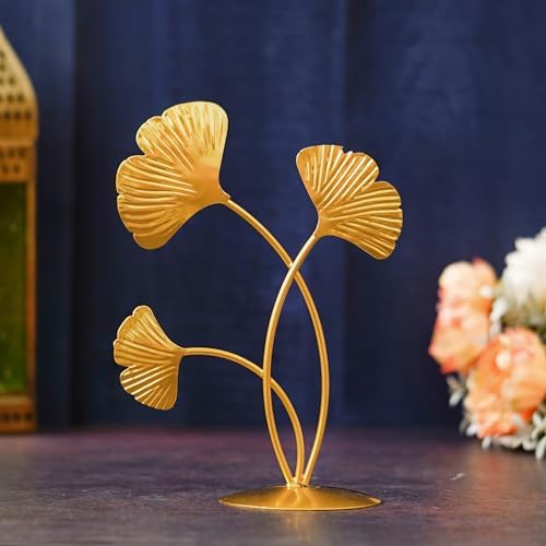 Webelkart Premium Iron 3 Leaf Shape Decoration Table Stand for Home and Living Room Decor - (7.8 inches, Gold)- Decorative Items for Home Decor