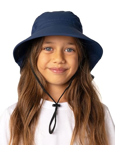 Solbari Unisex Kids' Playtime Sun Hat UPF 50+, Lightweight, Breathable Water-Resistant UV Protection with Legionnaire Neck Cover & Adjustable Chin Strap (3-9 Years Old) - Navy Blue - One Size