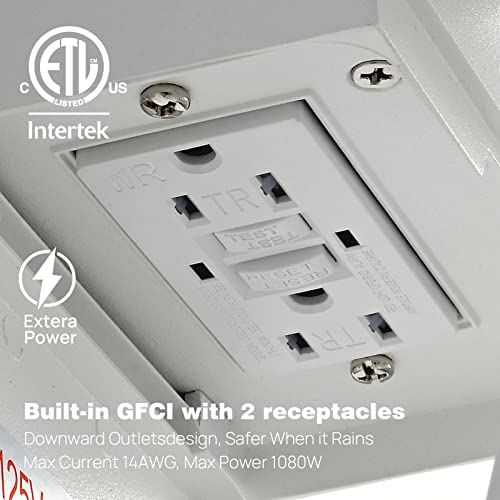 Image of Porch Lights with GFCI Outlets Dusk to Dawn Outdoor Wall Lights Waterproof Exterior Lighting Fixtures Modern Outside Lights Wall Mount for House Patio Garage,White,11.8''H,1PC
