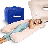 MKS Coussin de Grossesse pour Dormir 100x150 cm – Oreiller de Grossesse Ergonomique en U – Grand Support d’Allaitement – Accessoire maternité Lavable en Bambou Doux – (Bambou/Beige)