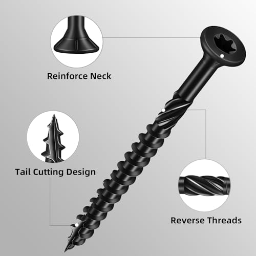 Image of #8 x 2 Heavy-Duty Deck Screws - Black Long Outdoor Wood Screws, Torx Drive with T25 Bit, Rust Resistant for Wood Decking and Fence (2lb,255Pcs)
