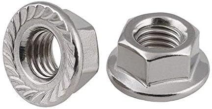 3/8"-16 Serrated Hex Flange Nut, 18-8 Stainless Steel (Quantity: 100) Locknut