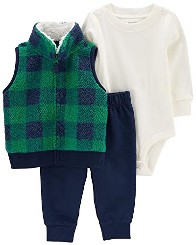 Image of Carter's Baby Boys' 3 Piece Plaid Patch Little Vest Set