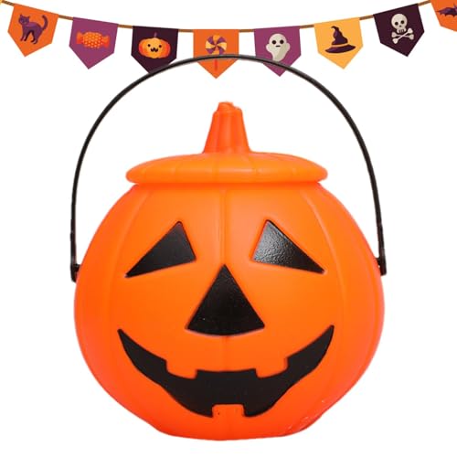 パンプキン トリック オア トリート バケツ、パンプキン トリート バケツ - ハロウィン パンプキン バケツポータブルカボチャ騙しキャンディバケツ - ハンドル付きトリックオアトリート用ホラーフェスティバルバケツ