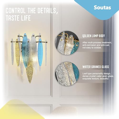 Image of Stained Glass Wall Sconce 2-Light Colorful Crystal Sconces Wall Lighting Vintage Gold Wall Lamp Art Decor Wall Light for Living Room Hallway Bedroom Bathroom