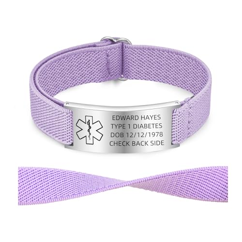Personalized Medical Alert Bracelets for Men Women - Free Engraving Medical ID Bracelet Stainless Steel Adjustable Elastic Wristband Custom Emergency Bracelet for Autism Allergy Diabetic