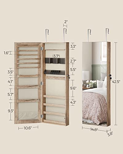 Songmics Mirror Jewelry Cabinet Armoire, Wall Or Door Mounted Jewelry Storage Organizer, Hanging Lockable Frameless Mirror Cabinet With 2 Cosmetic Organizers, Gift Idea, Toasted Oak Color Ujjc001N01 #TOP5