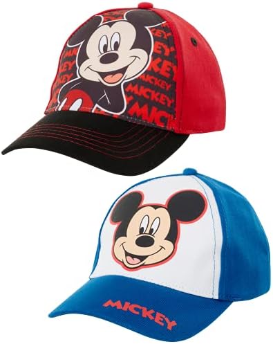 Disney Boys' Mickey Mouse Baseball Cap - 2 Pack 3D Character Curved Brim Strap Back Hat (2T-7), Size 4-7 Years, Mickey Classic 2 Pack
